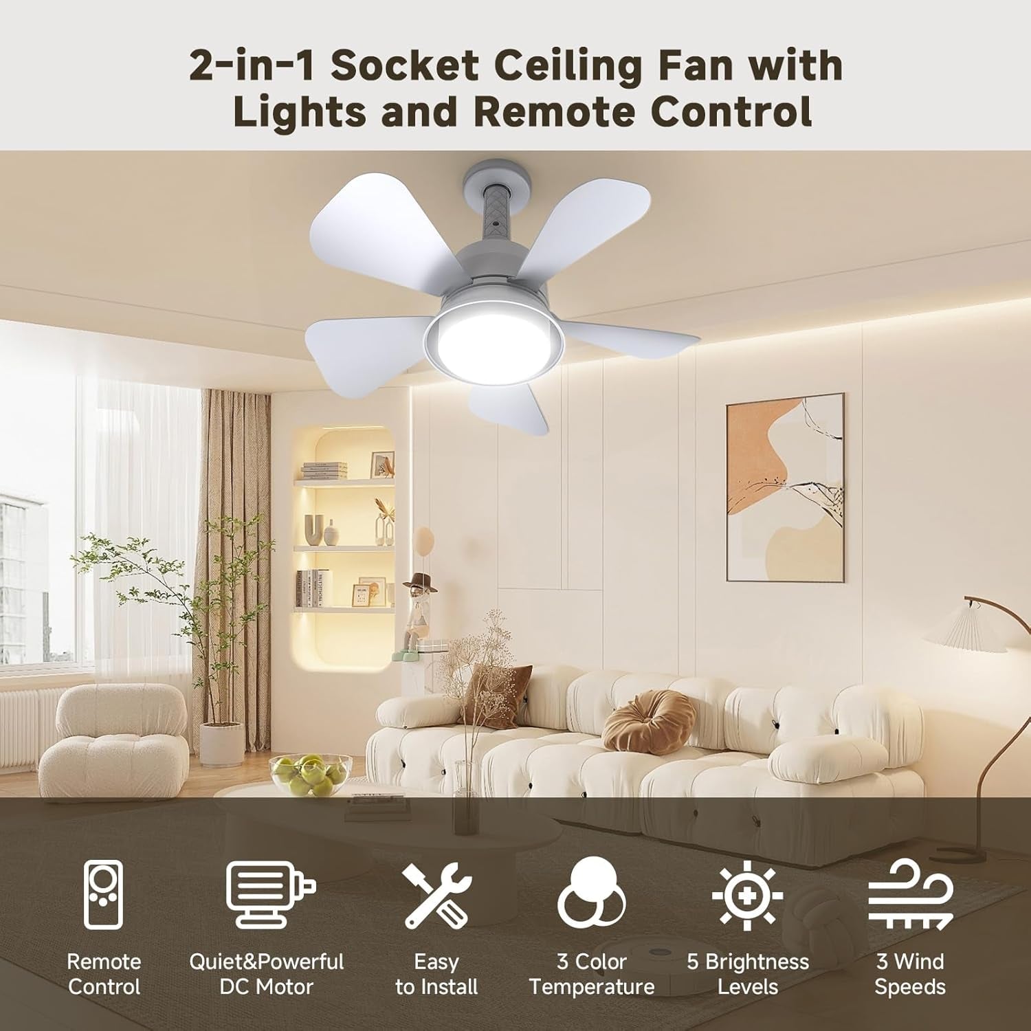 Ceiling Fan With Lights Remote Dimmable LED 3000K 6000K